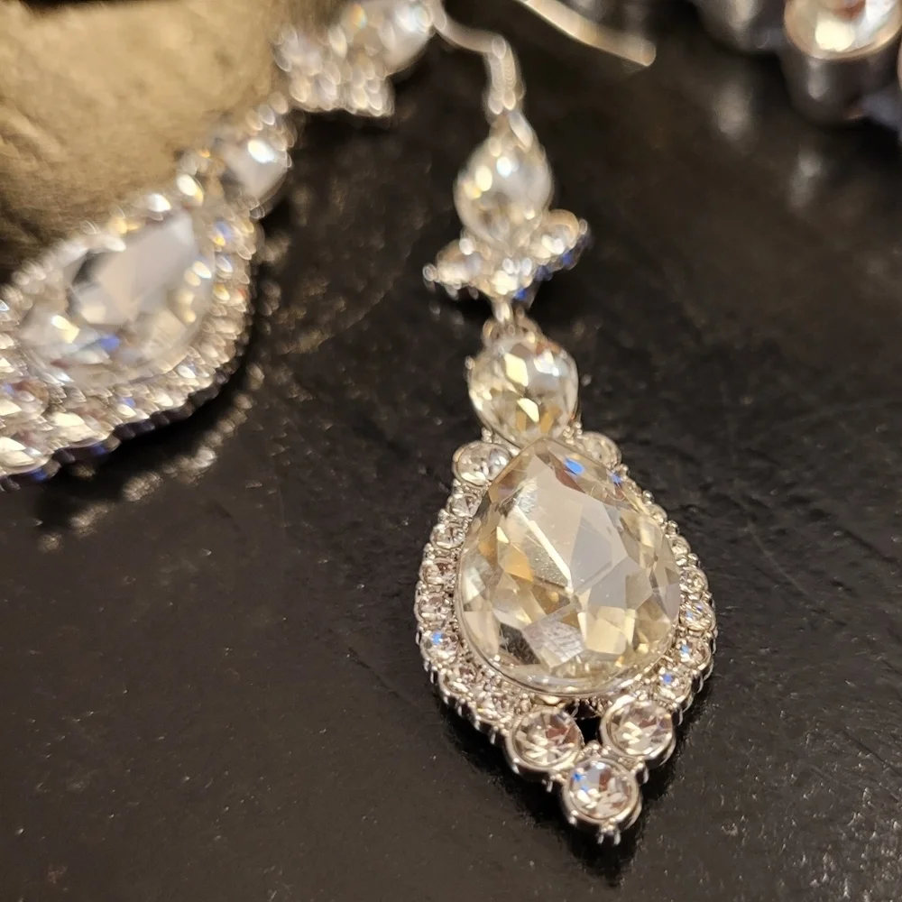 Vintage Aurora Borealis Crystal Silver Chandelier Drop Earrings